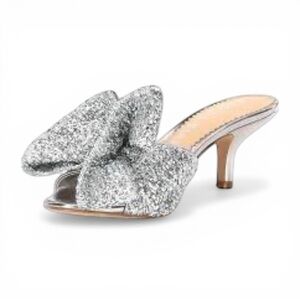 Gianni Bini Wendell Tinsel Bow Dress Slide Sandals Women Silver Size 7 New